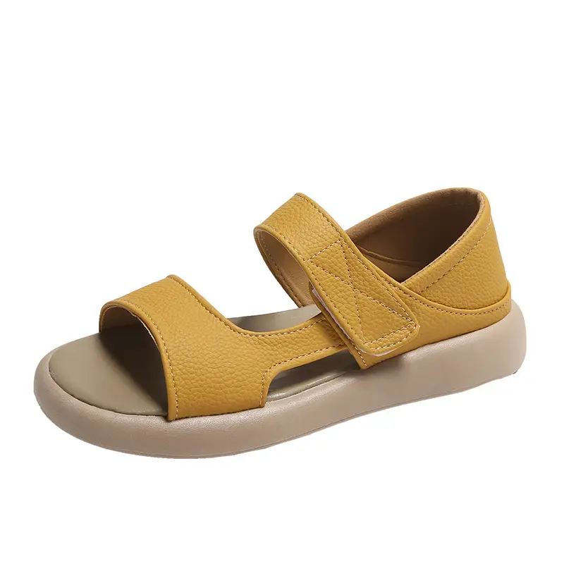 Women's Yellow Leather Flat Sandals Summer 2023 - Image 2
