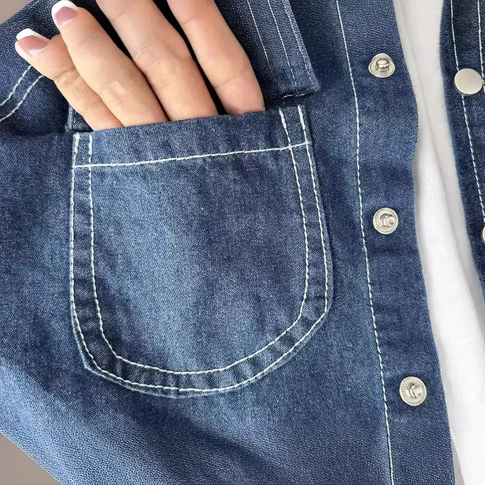 New Autumn Clothing for Middle and Large Children, Boys and Children, Solid Color Washed Primary Color Denim Shirts, Denim Jackets Wholesale - Image 3