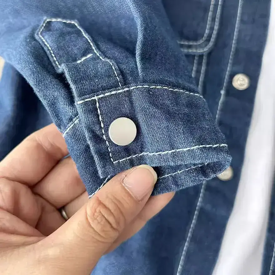 New Autumn Clothing for Middle and Large Children, Boys and Children, Solid Color Washed Primary Color Denim Shirts, Denim Jackets Wholesale - Image 4