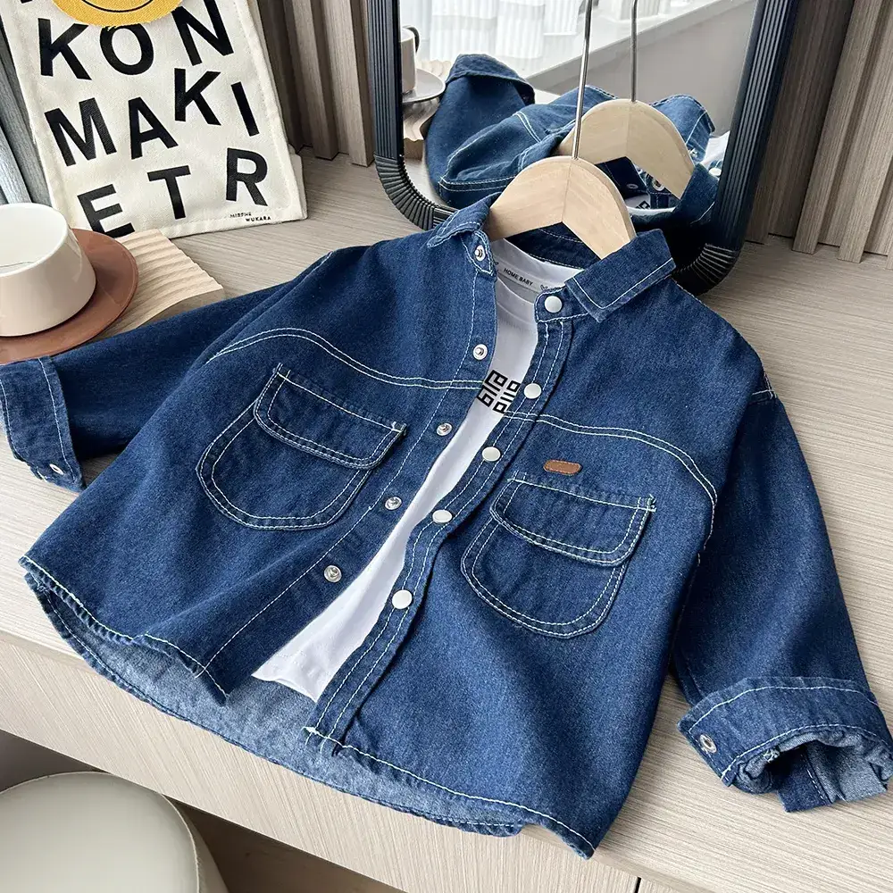 New Autumn Clothing for Middle and Large Children, Boys and Children, Solid Color Washed Primary Color Denim Shirts, Denim Jackets Wholesale — feature 1
