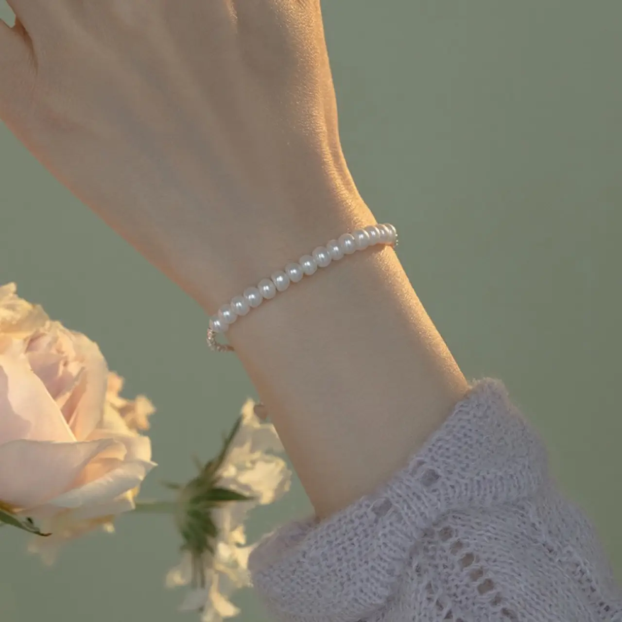 Broken Silver Pearl Stacked Bracelet Niche Design - Image 3