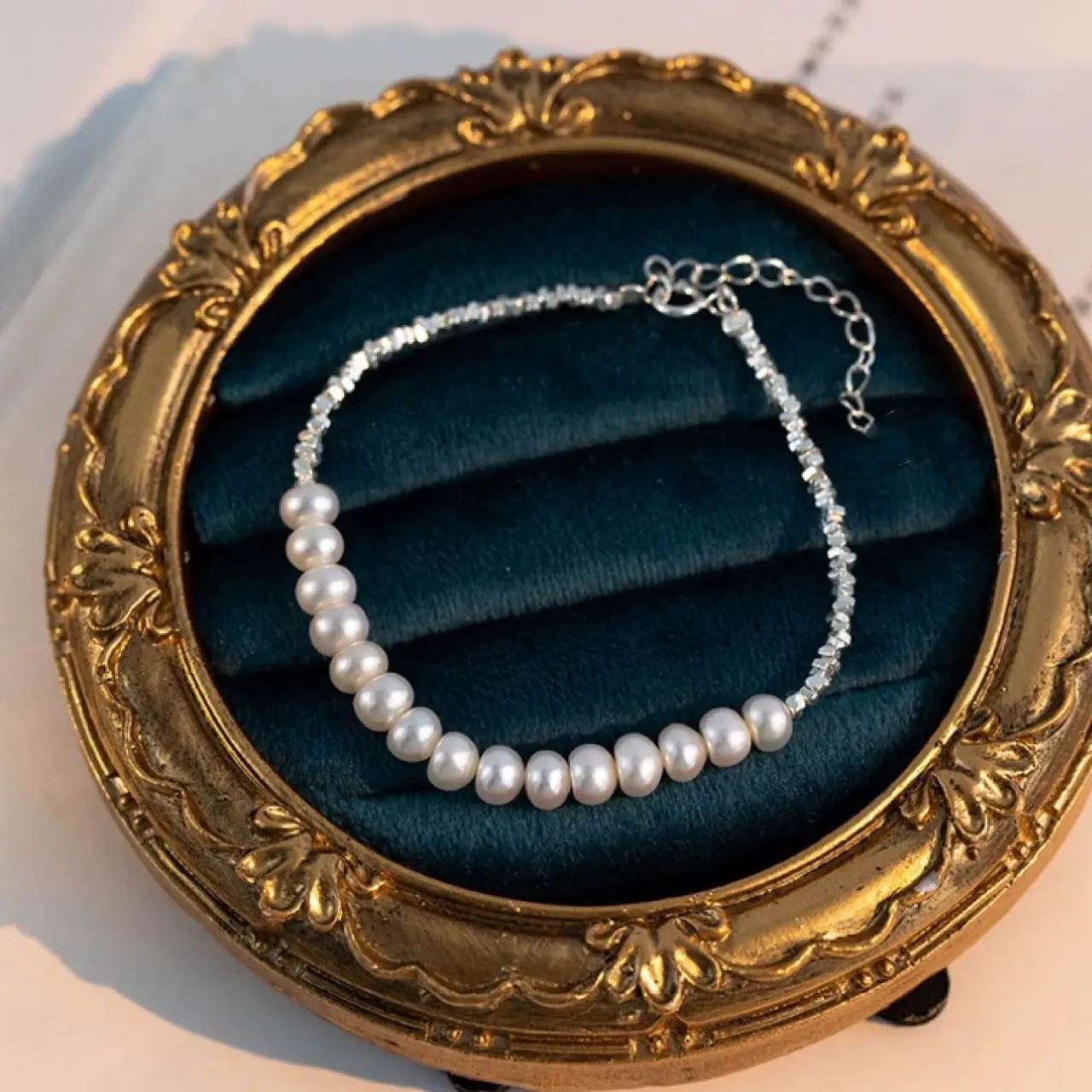 Broken Silver Pearl Stacked Bracelet Niche Design - Image 4