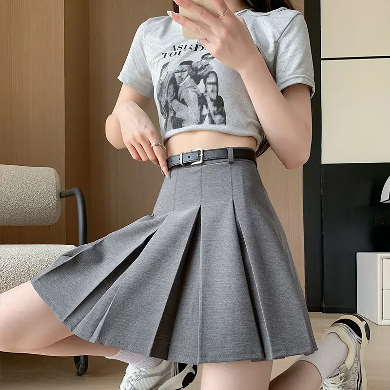 Women Pleated Black Skirt High Waist A-Line - Image 4