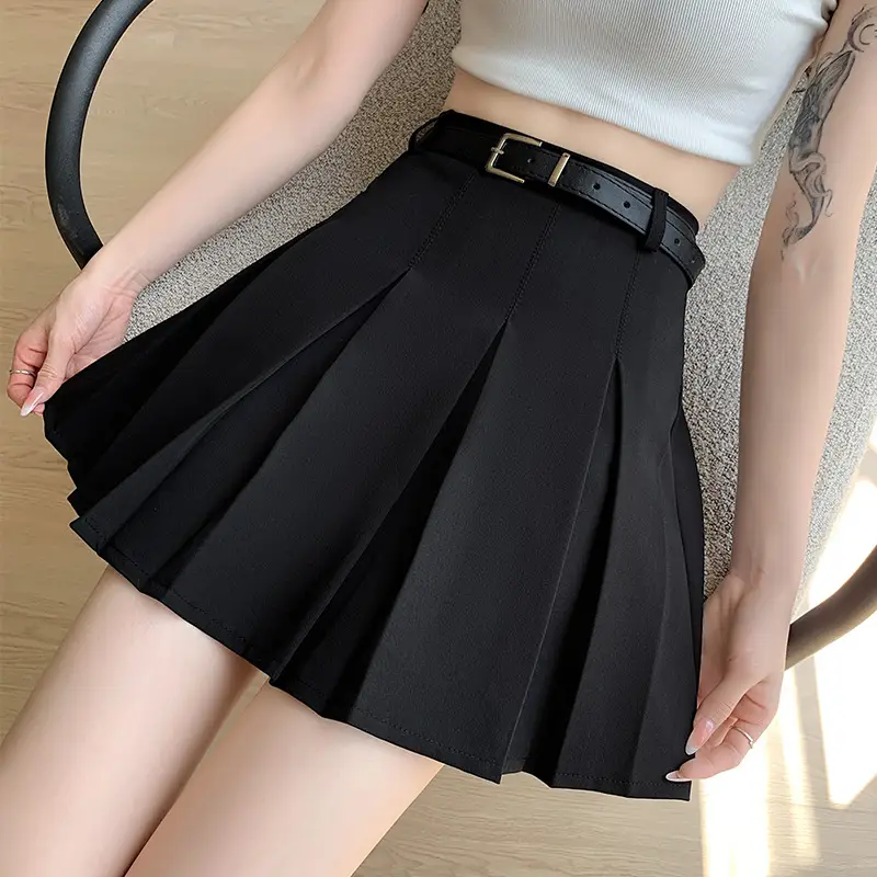 Women Pleated Black Skirt High Waist A-Line - Image 5
