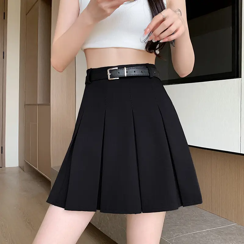 Women Pleated Black Skirt High Waist A-Line - Image 6