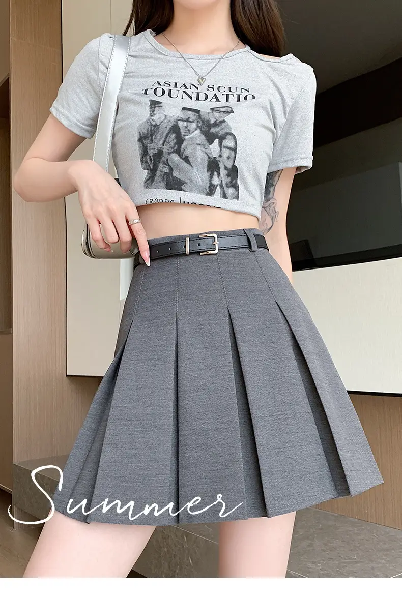 Women Pleated Black Skirt High Waist A-Line — feature 18