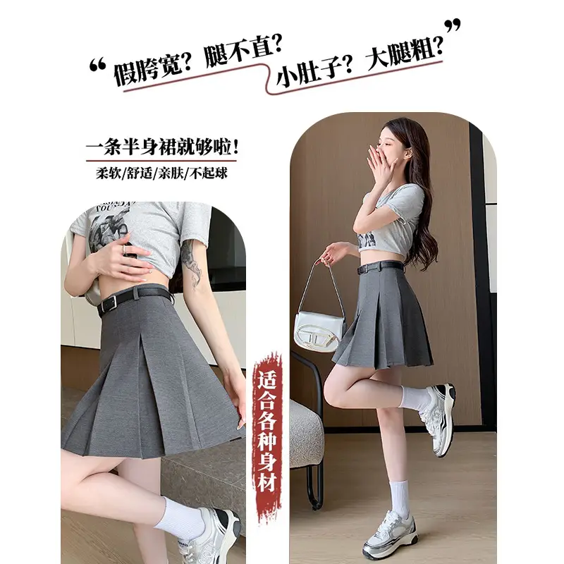 Women Pleated Black Skirt High Waist A-Line — feature 21