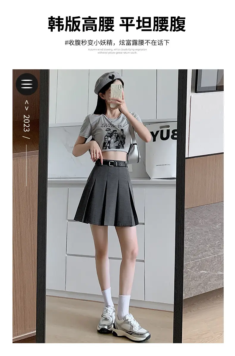 Women Pleated Black Skirt High Waist A-Line — feature 26