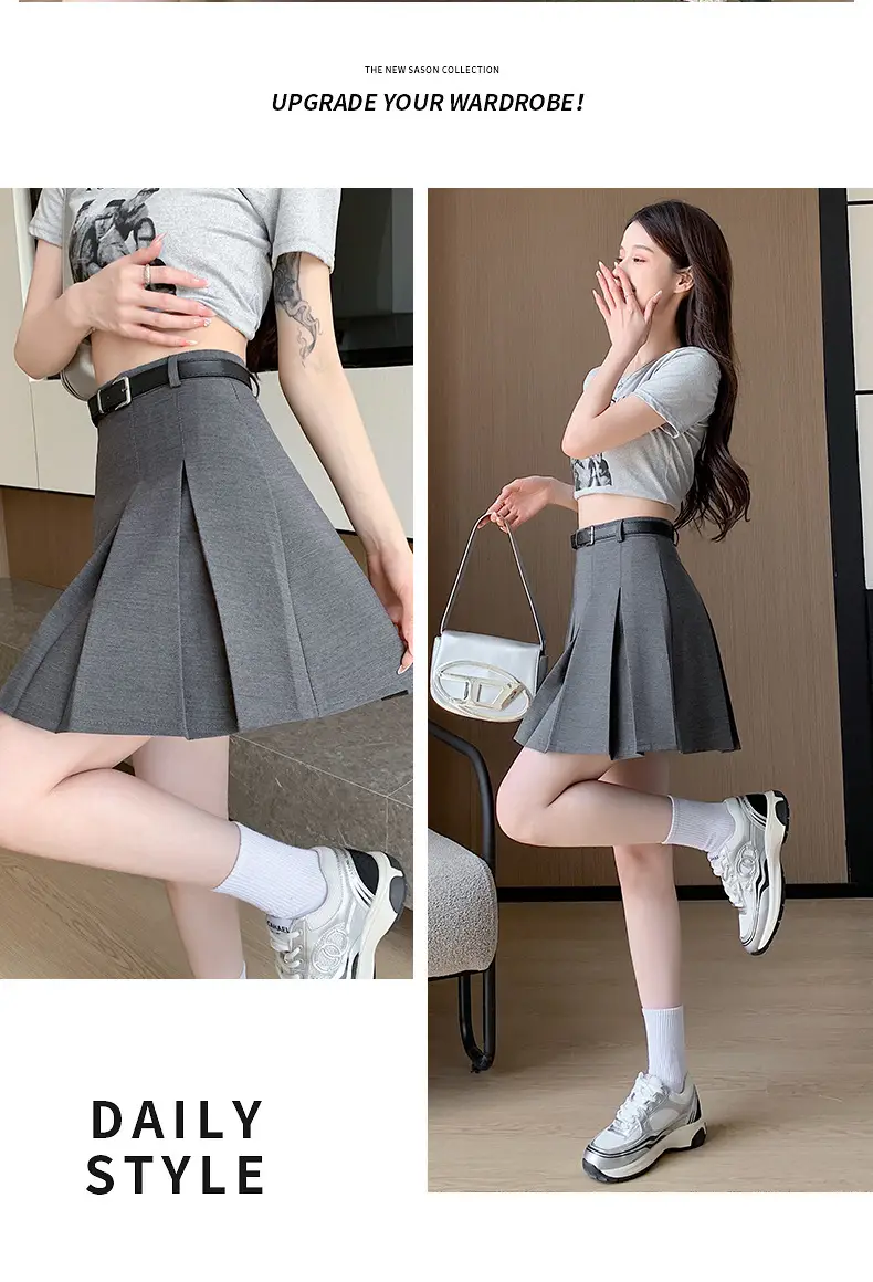 Women Pleated Black Skirt High Waist A-Line — feature 29