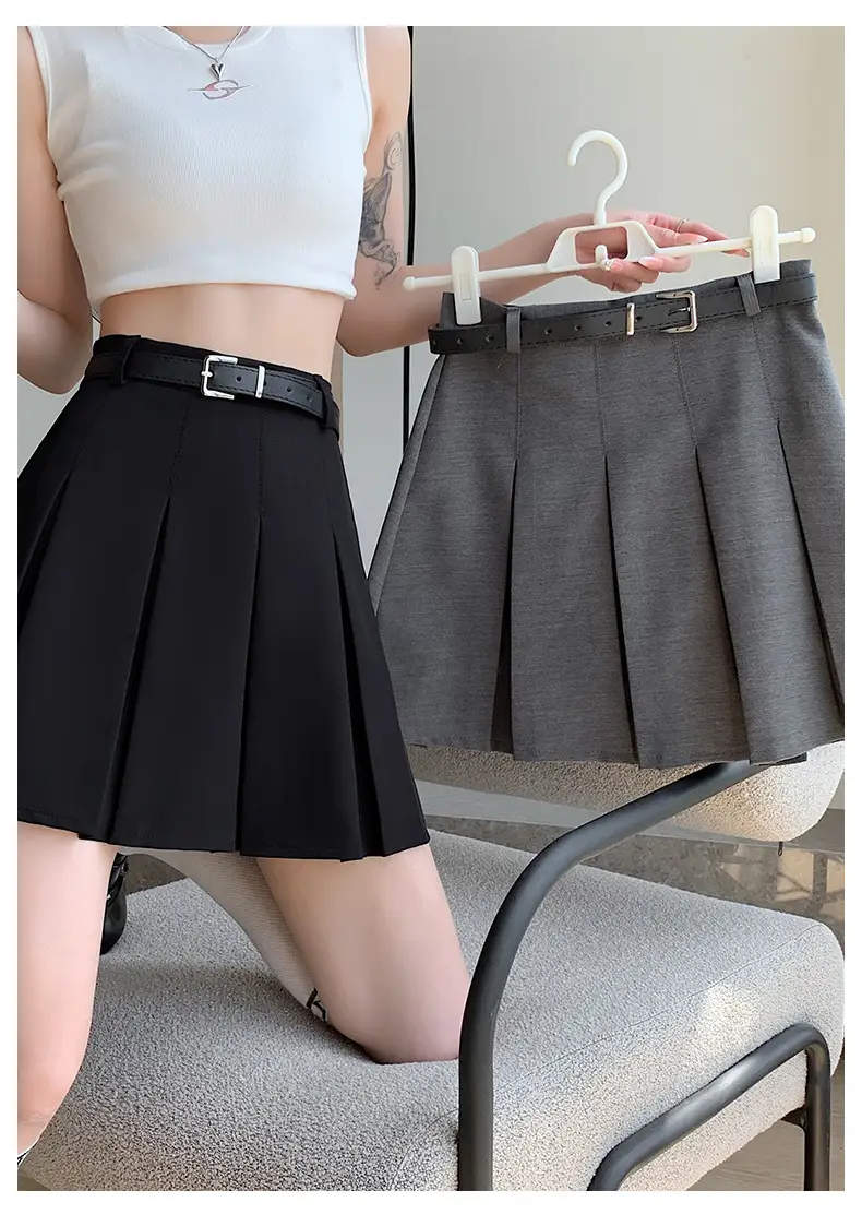 Women Pleated Black Skirt High Waist A-Line — feature 30