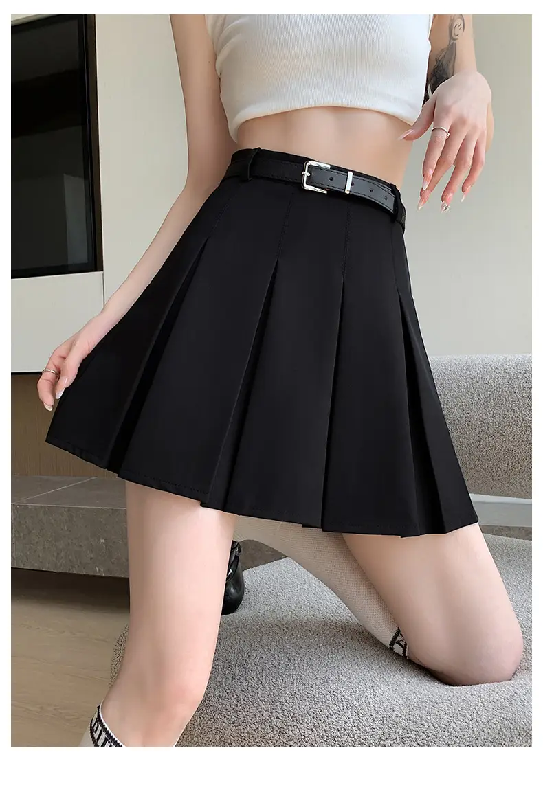 Women Pleated Black Skirt High Waist A-Line — feature 32
