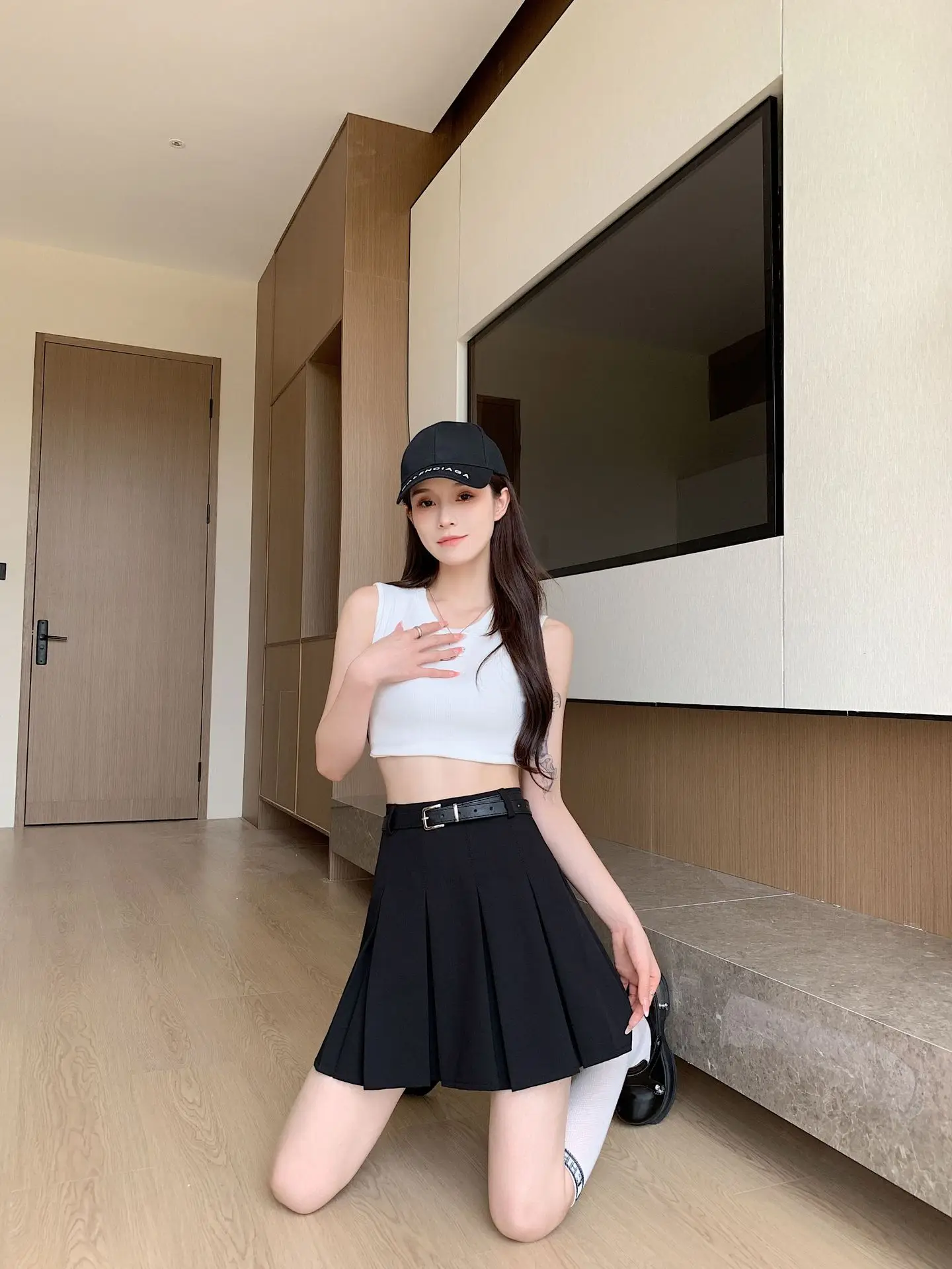 Women Pleated Black Skirt High Waist A-Line — feature 34