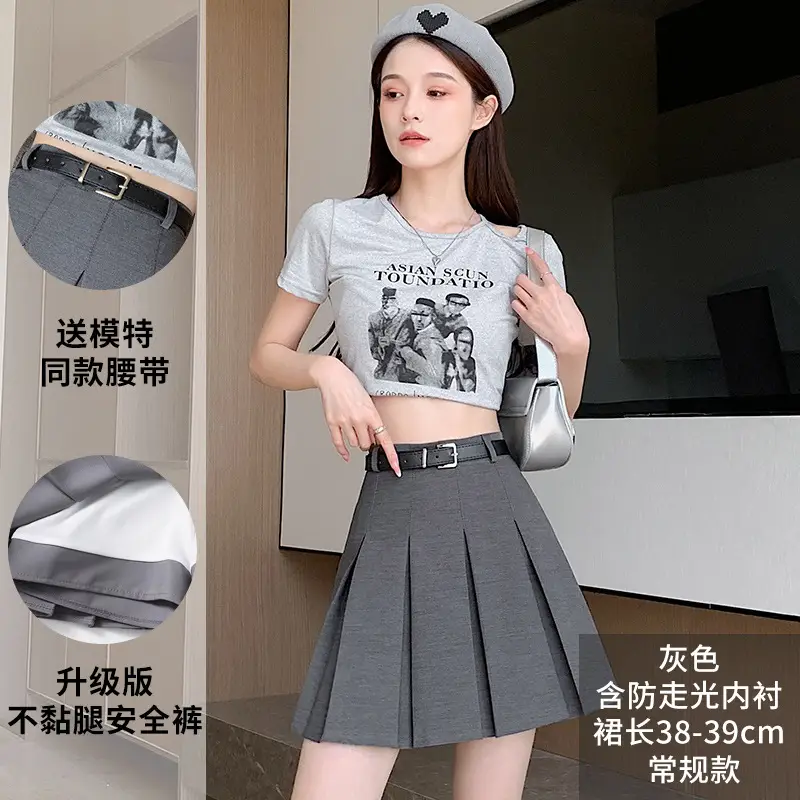 Women Pleated Black Skirt High Waist A-Line - Image 2