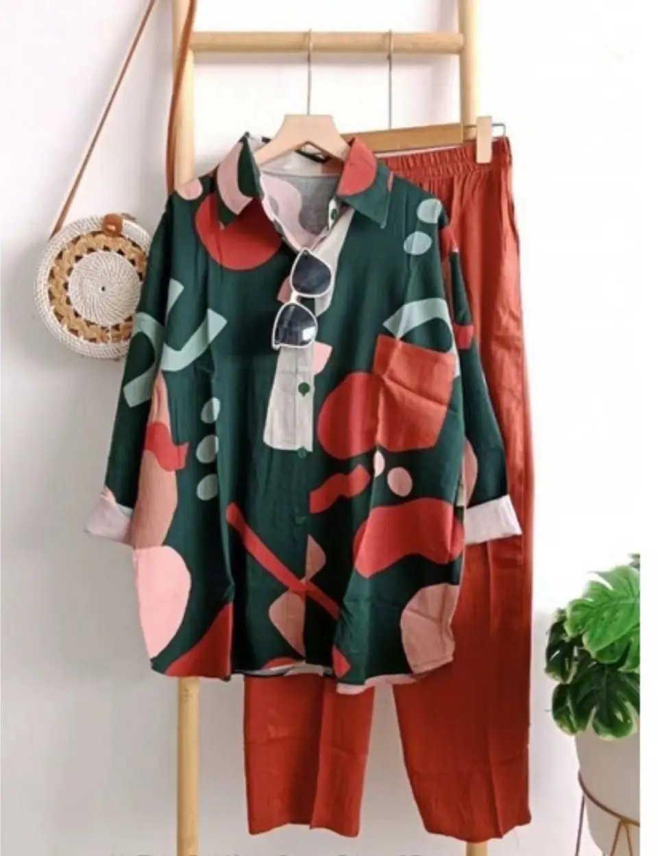2023 Summer Women's Printed Cotton Suit Turquoise