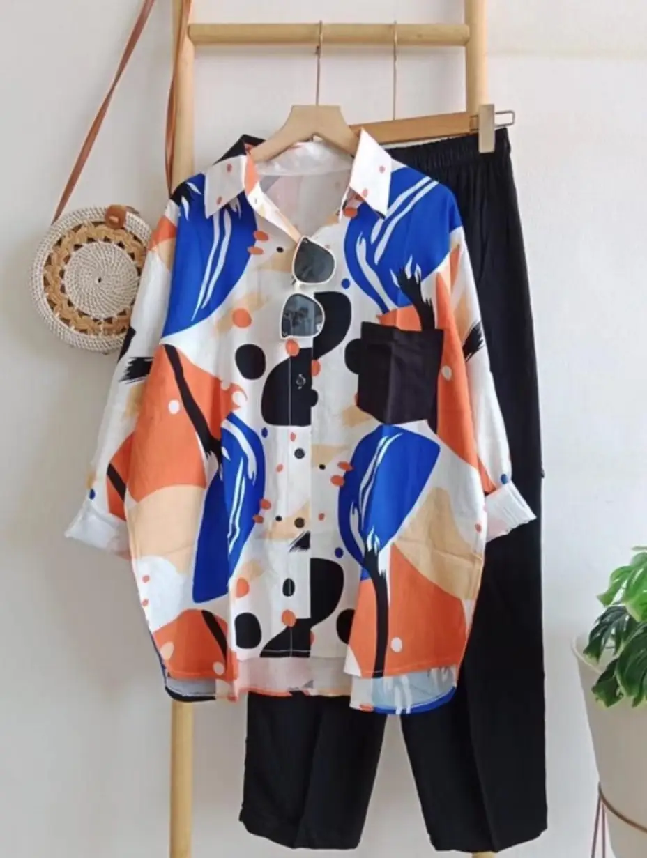 2023 Summer Women's Printed Cotton Suit Turquoise — feature 8
