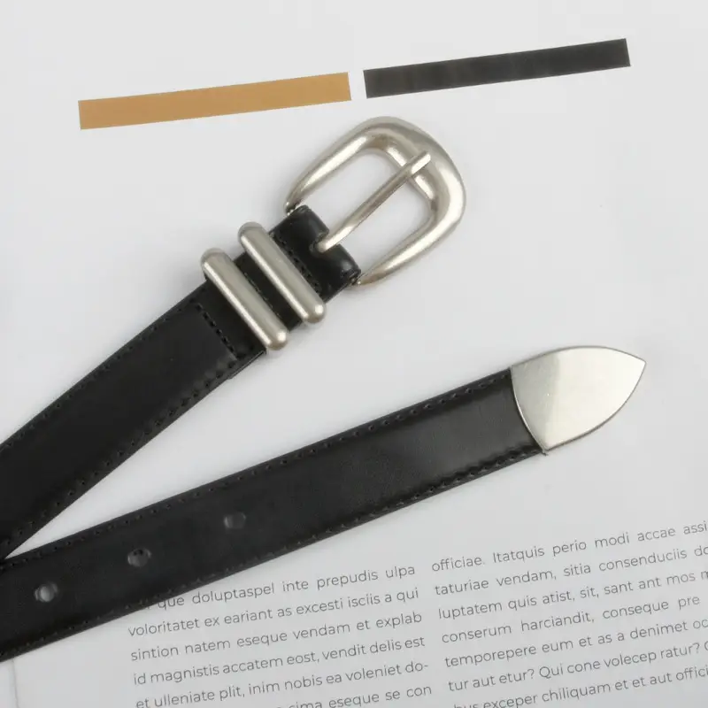 Women's Black Genuine Cowhide Belt with Silver Buckle - Image 3