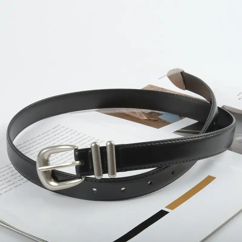 Women's Black Genuine Cowhide Belt with Silver Buckle - Image 4