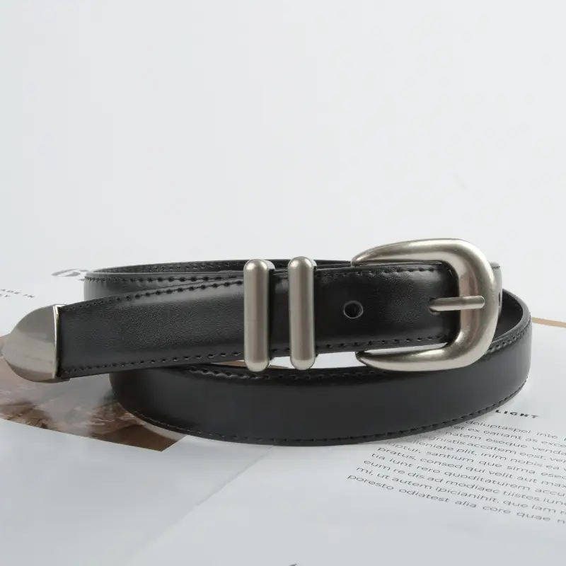 Women's Black Genuine Cowhide Belt with Silver Buckle - Image 5