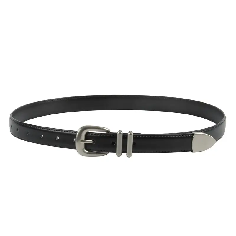 Women's Black Genuine Cowhide Belt with Silver Buckle - Image 6
