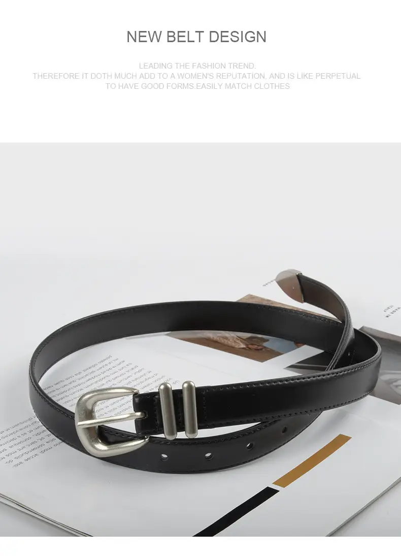 Women's Black Genuine Cowhide Belt with Silver Buckle β feature 11