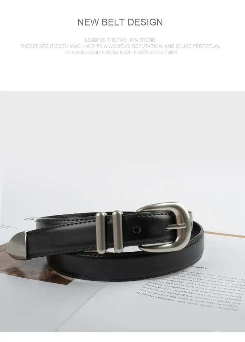 Women's Black Genuine Cowhide Belt with Silver Buckle β feature 12