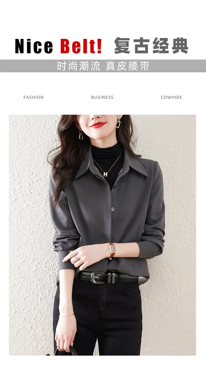 Women's Black Genuine Cowhide Belt with Silver Buckle β feature 4