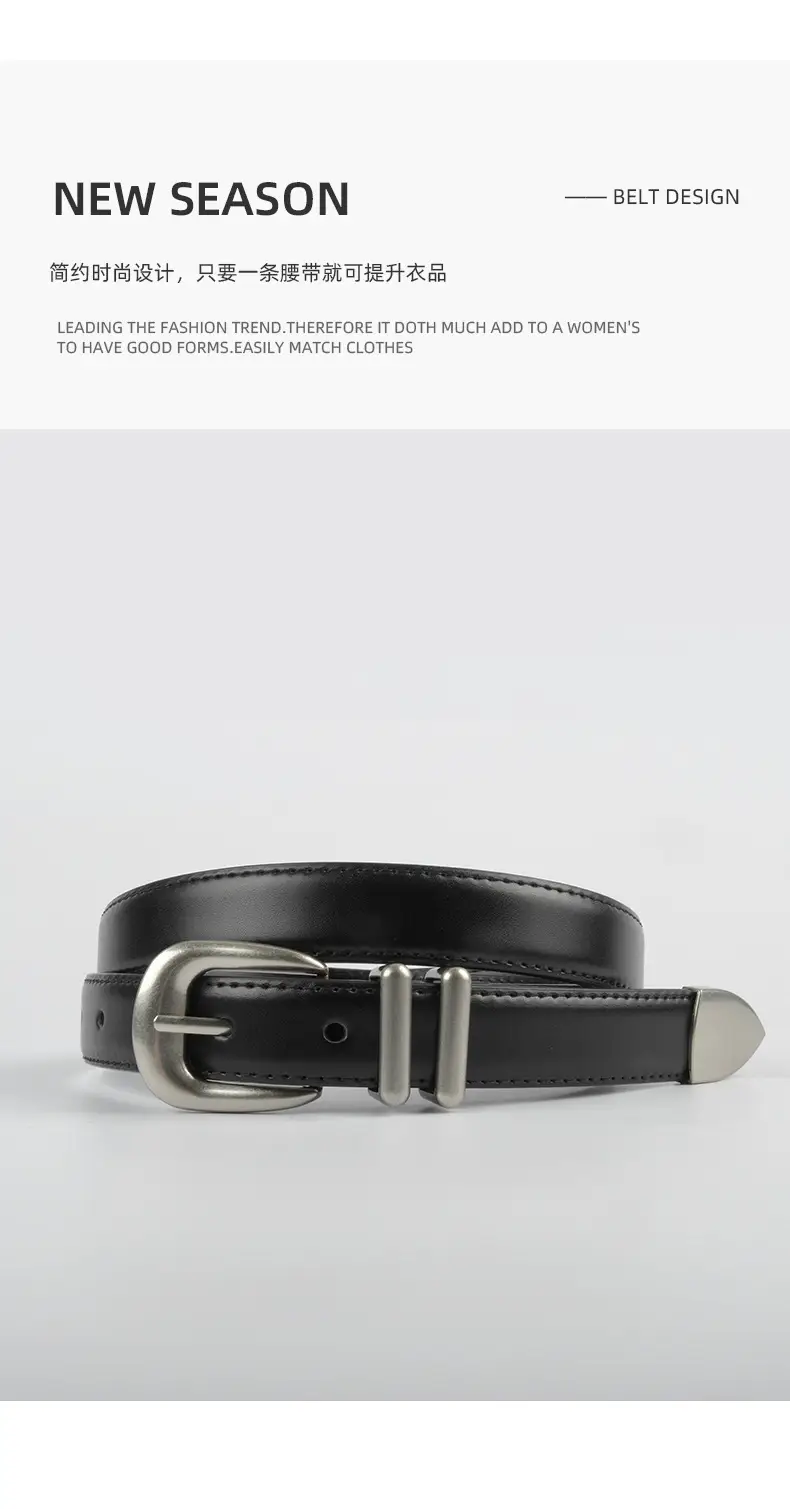 Women's Black Genuine Cowhide Belt with Silver Buckle β feature 5
