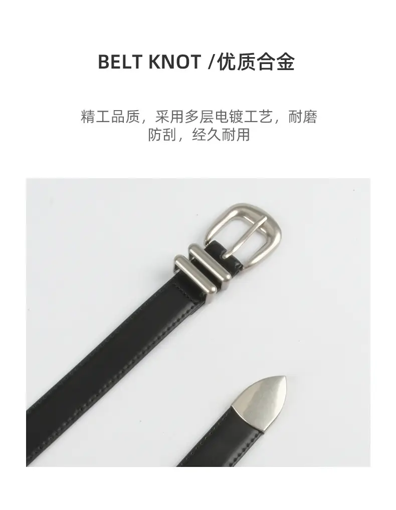 Women's Black Genuine Cowhide Belt with Silver Buckle β feature 7