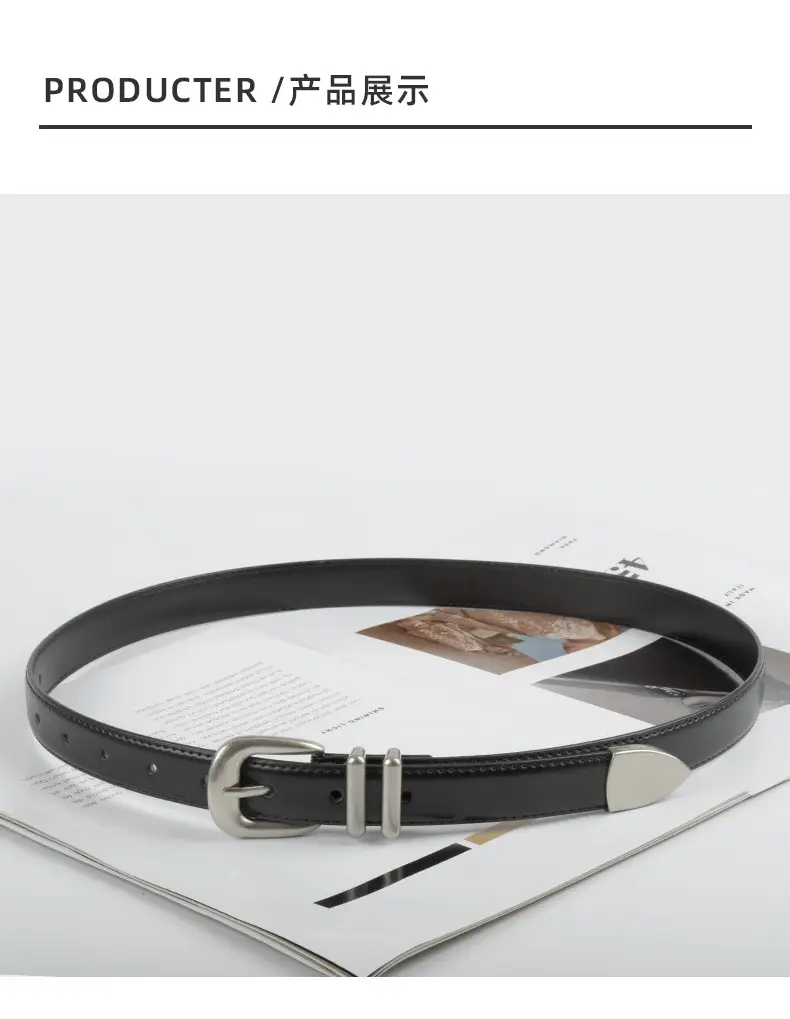 Women's Black Genuine Cowhide Belt with Silver Buckle β feature 9