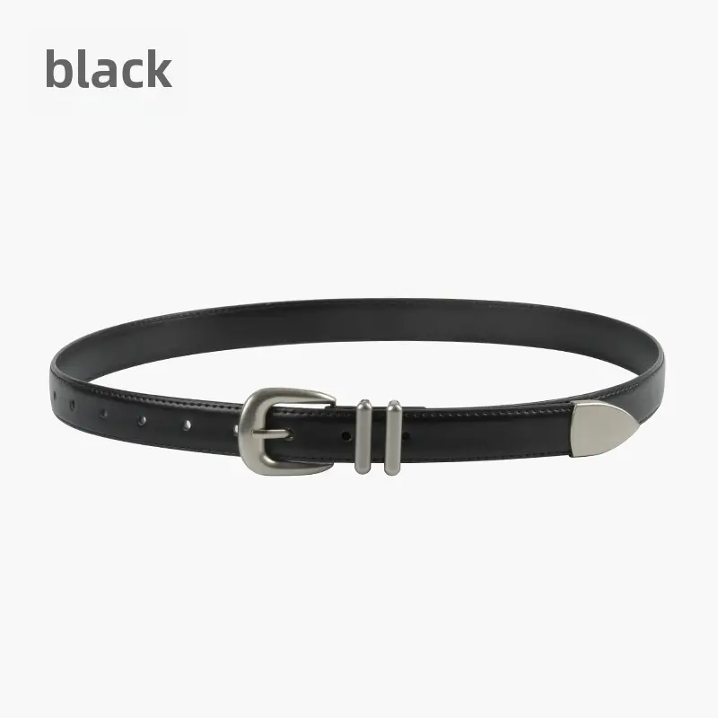 Women's Black Genuine Cowhide Belt with Silver Buckle