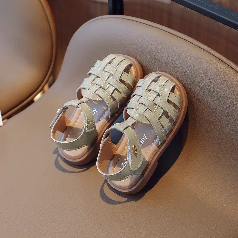 Girls Beige Woven Sandals Large Soft Sole