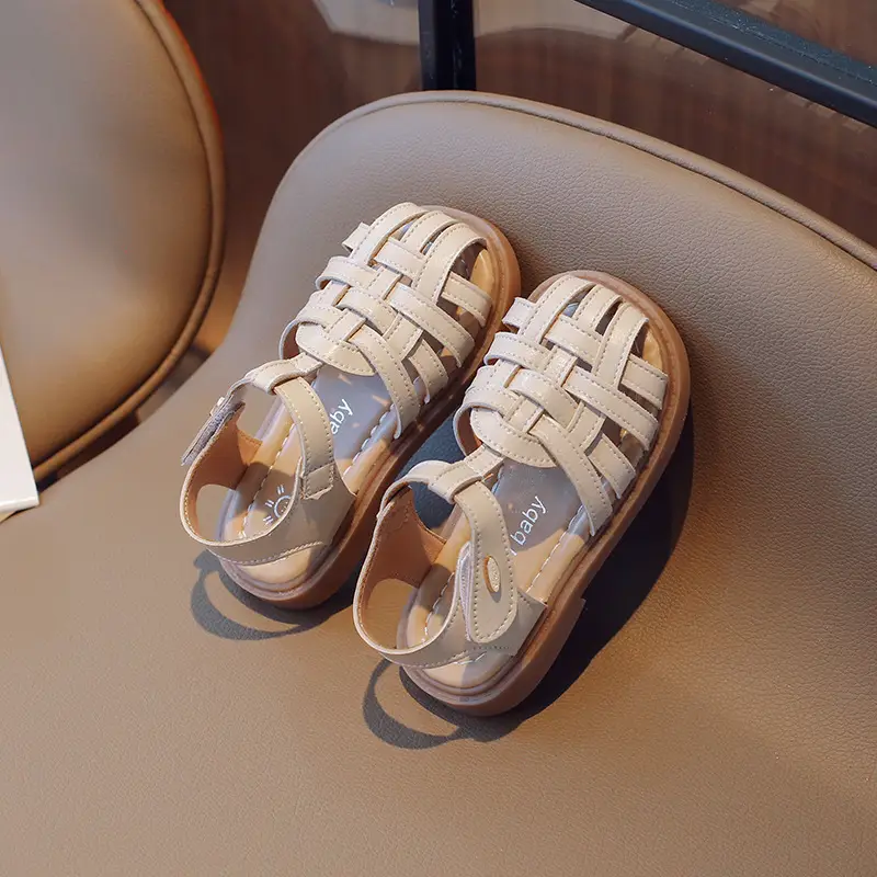 Girls Beige Woven Sandals Large Soft Sole