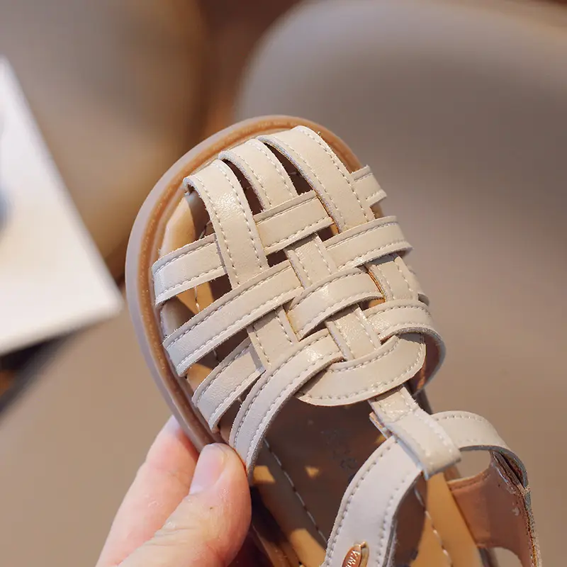 Girls Beige Woven Sandals Large Soft Sole — feature 32