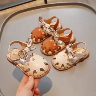Girls Beige Woven Sandals Large Soft Sole — feature 5