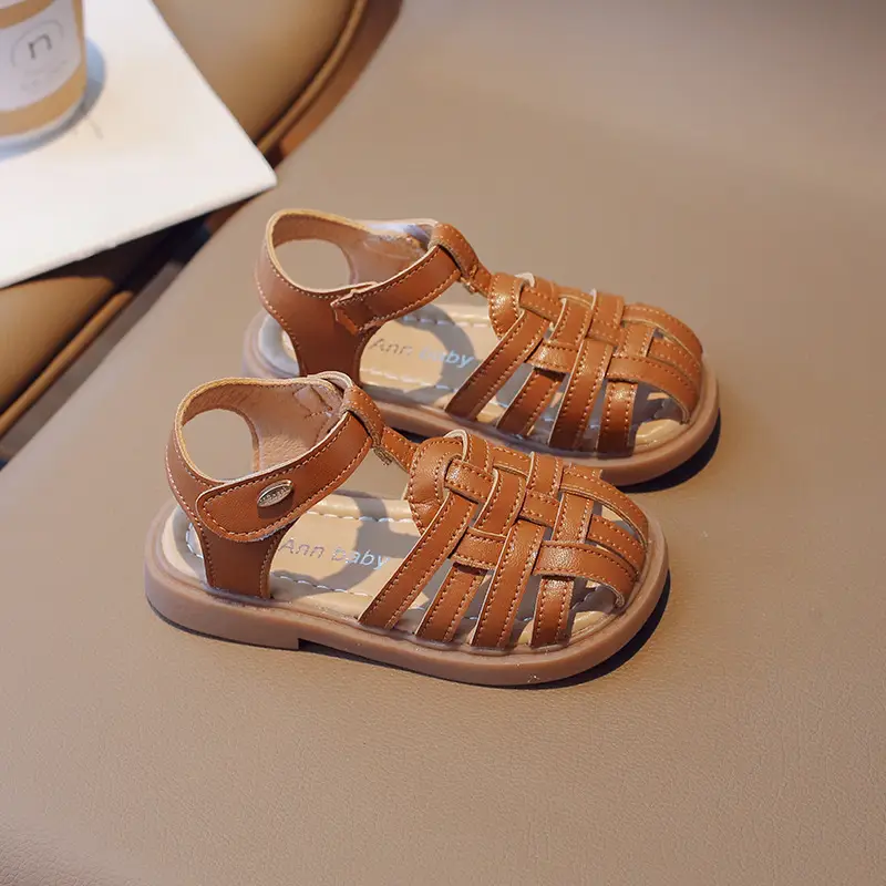 Girls Beige Woven Sandals Large Soft Sole