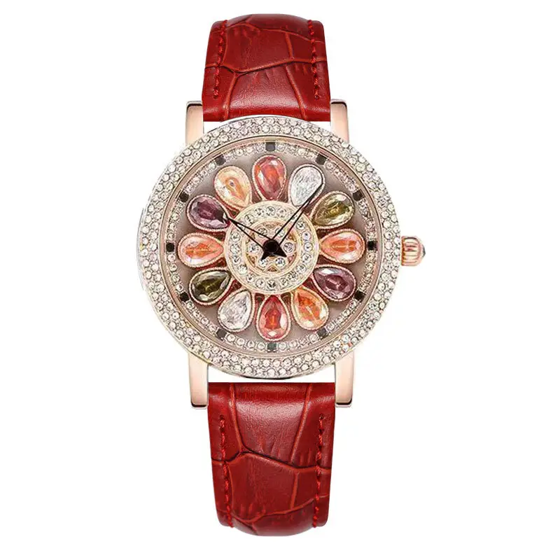 Women's Sky Star Rhinestone Watch Red Leather Band - Image 3