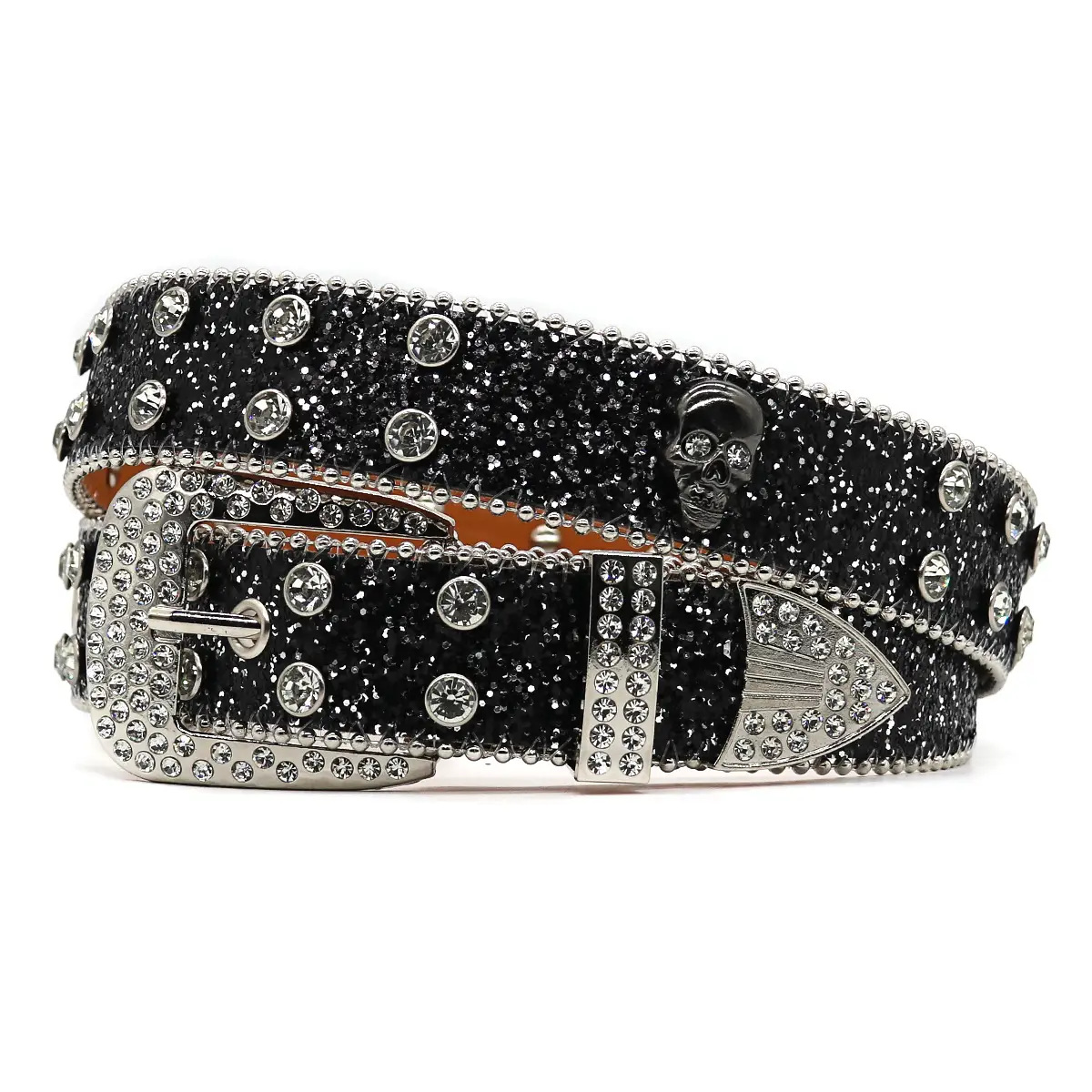 Men's Black Rhinestone Belt Flash Hip-hop Punk Fashion