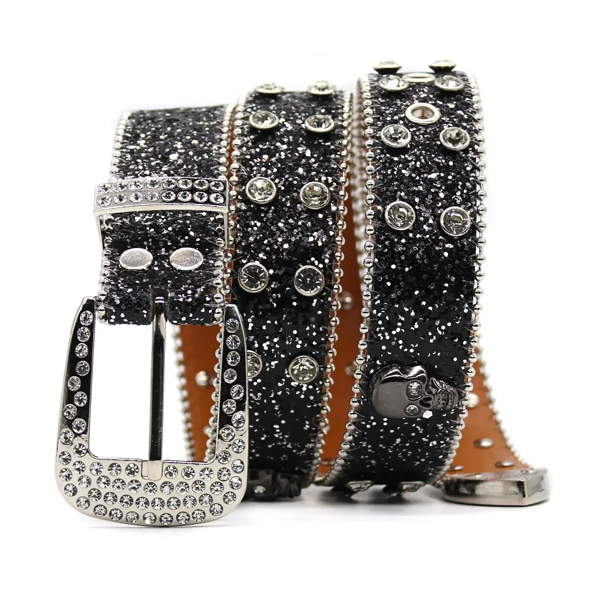 Men's Black Rhinestone Belt Flash Hip-hop Punk Fashion - Image 15