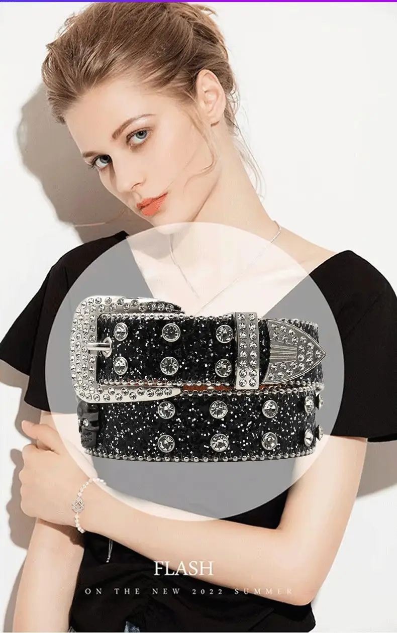 Men's Black Rhinestone Belt Flash Hip-hop Punk Fashion β feature 2