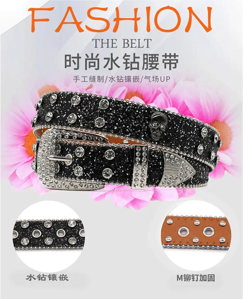 Men's Black Rhinestone Belt Flash Hip-hop Punk Fashion β feature 4