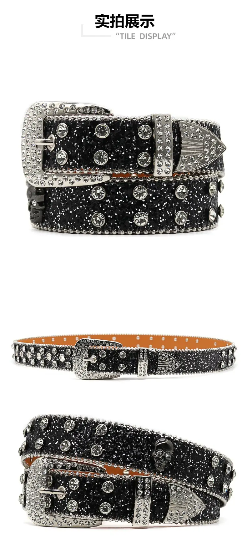 Men's Black Rhinestone Belt Flash Hip-hop Punk Fashion β feature 8