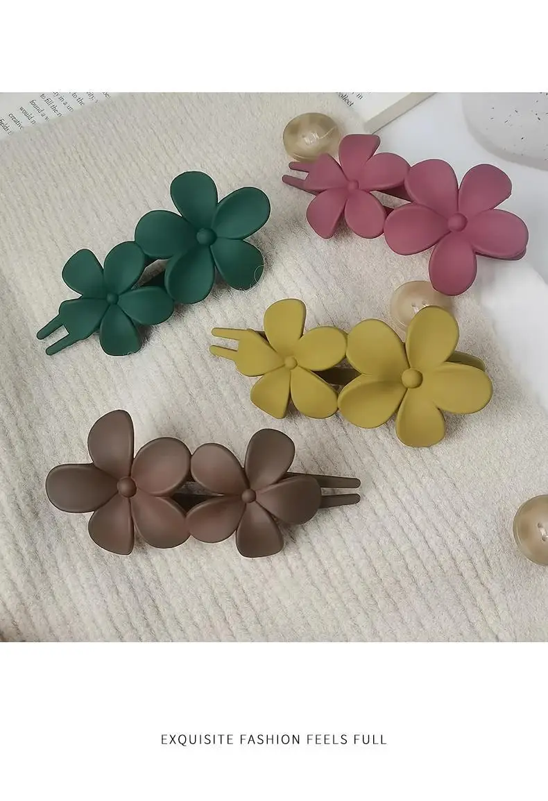 Elegant Flower Hair Grab Clip Women's Summer Fashion Hairpin Frosted Clip Headwear Back of Head Large Duckbill Clip — feature 3