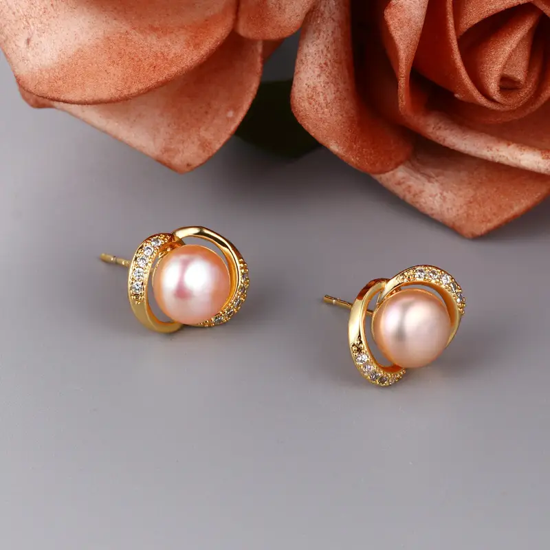 Freshwater Pearl Ring Flower Inlaid Zircon Earrings for Women - Image 7