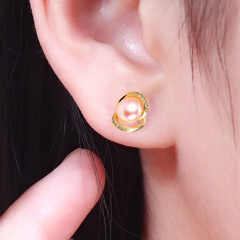 Freshwater Pearl Ring Flower Inlaid Zircon Earrings for Women - Image 8