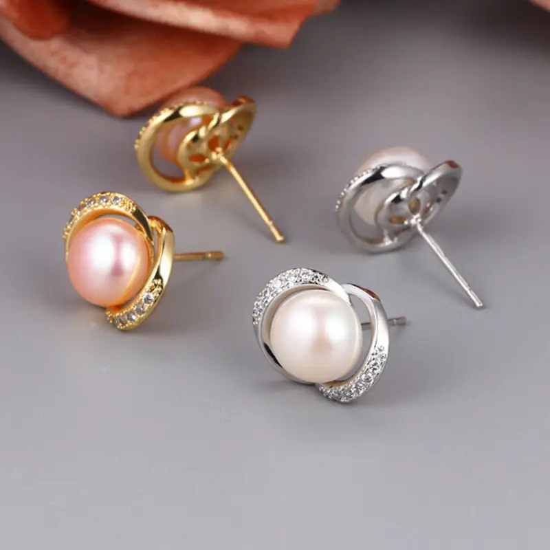 Freshwater Pearl Ring Flower Inlaid Zircon Earrings for Women — feature 6