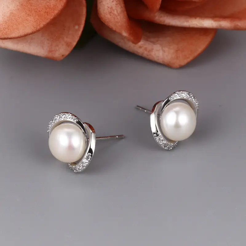 Freshwater Pearl Ring Flower Inlaid Zircon Earrings for Women — feature 8