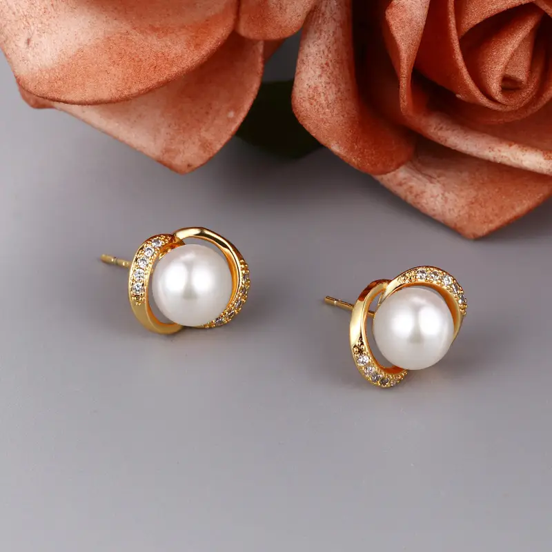 Freshwater Pearl Ring Flower Inlaid Zircon Earrings for Women - Image 3