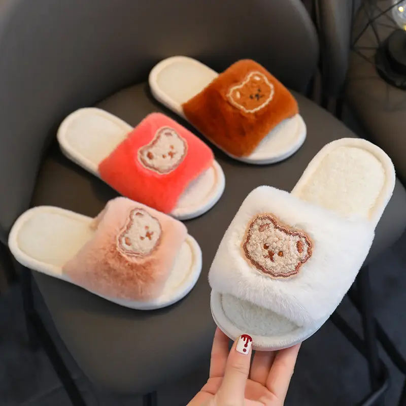 2023 Children's Cotton Shoes Men's and Women's Indoor Casual Cartoon Bear Cute Non-Slip Comfortable Thick-Sole Maomao Cotton Slippers