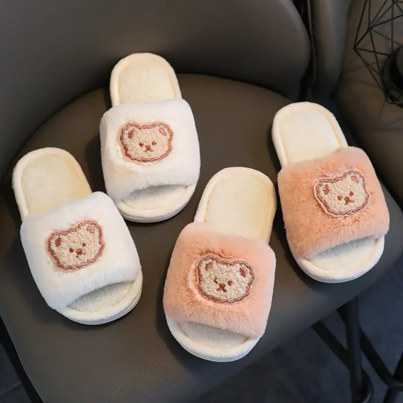 2023 Children's Cotton Shoes Men's and Women's Indoor Casual Cartoon Bear Cute Non-Slip Comfortable Thick-Sole Maomao Cotton Slippers
