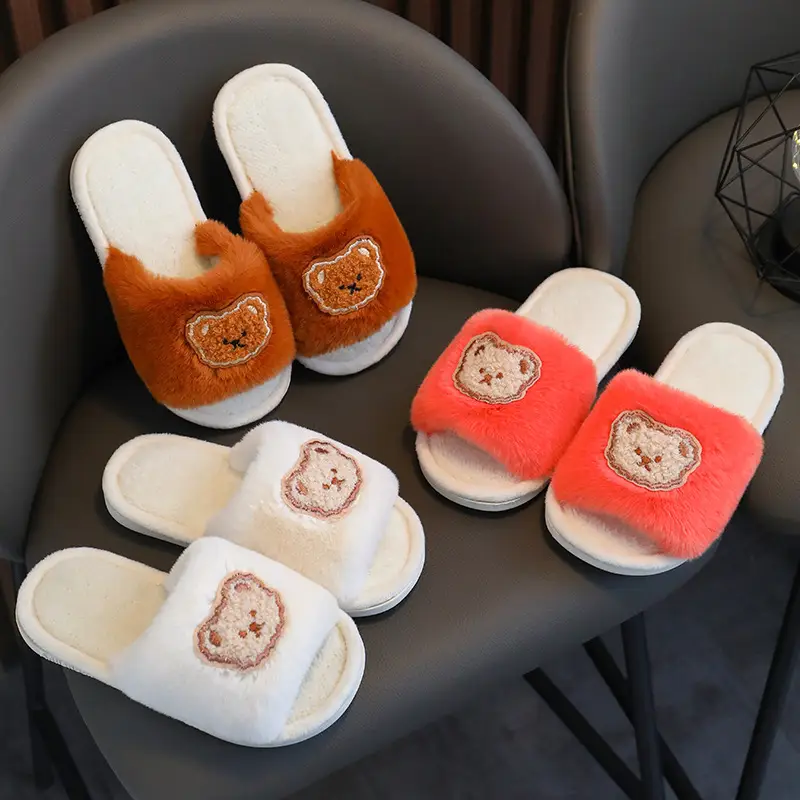 2023 Children's Cotton Shoes Men's and Women's Indoor Casual Cartoon Bear Cute Non-Slip Comfortable Thick-Sole Maomao Cotton Slippers